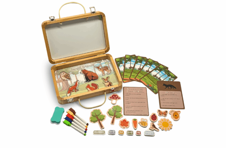 Forest Friends Montessori-inspired wooden activity box for toddlers