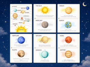 free solar system poster and planet flashcards for kids